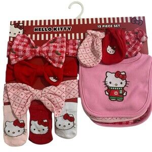 Hello Kitty Baby Christmas 12-Piece Gift Set Headbands Mittens Socks Bibs NEW